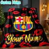Custom Name Barcelona Football Throw Blanket - Perfect for Couch, Bed, Office, and outdoor Travel - Ideal Gift for Christmas & Holidays