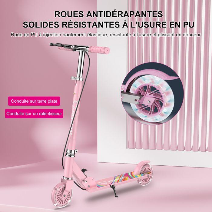 Детский самокат - FOXSPORT - Складной - Регулируемый руль 3 уровней - Ножной тормоз - Нагрузка 100 кг - Розовый