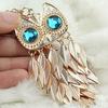 Women Fashion Golden Tone Leaves Owl Charm Pendant Long Chain Necklace