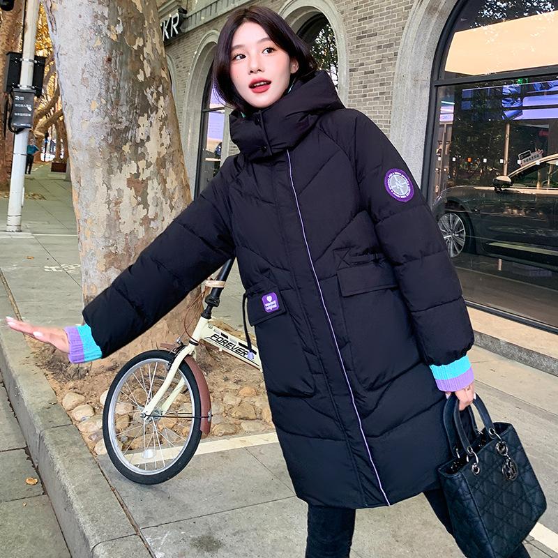 Длинная повседневная женская куртка, новинка 2023 года, свободное зимнее теплое пальто с подкладкой и капюшоном для студентов