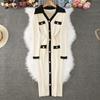 Autumn Winter Women Elegant Polo Collar Knitted Sweater Office Party Slim Bodycon Sheath Dresses