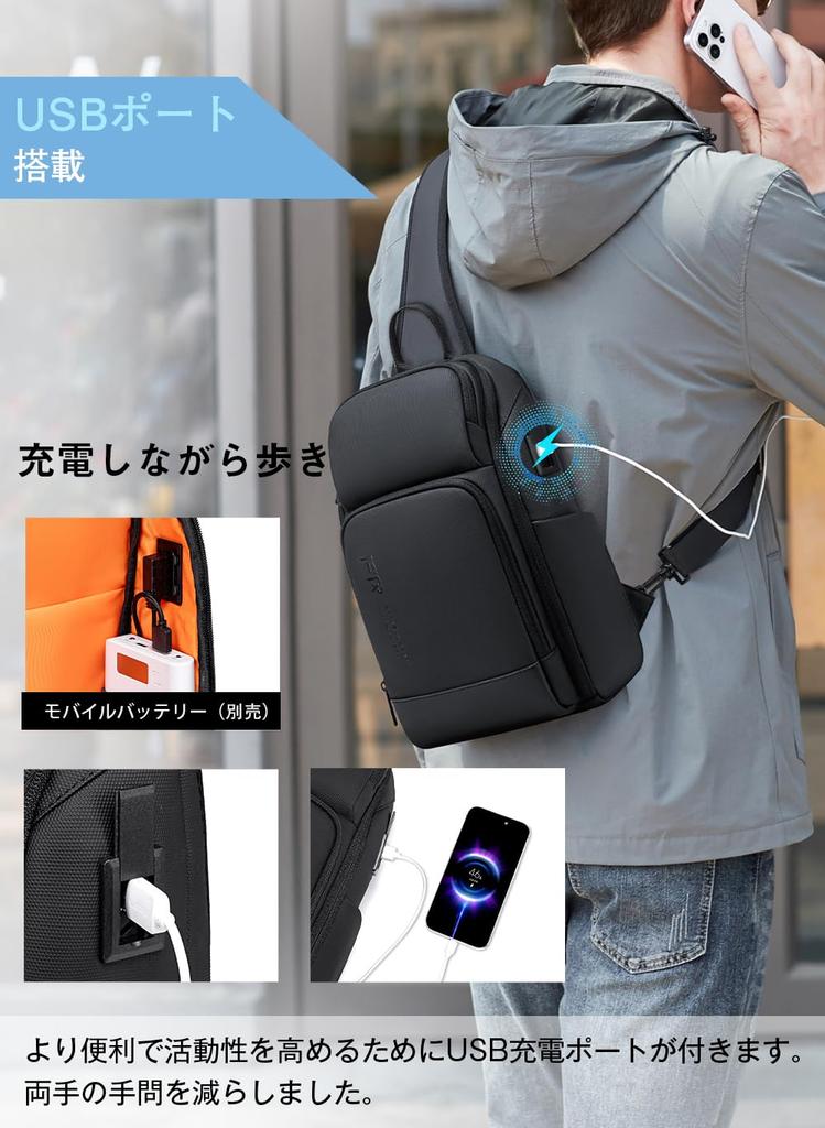Shoulder Bag for Body Crossbody Large One Shoulder Equipped with USB Charging Compatible with Inch iPad Switch Body Water Travel [FENRUIEN] Men, Bag,