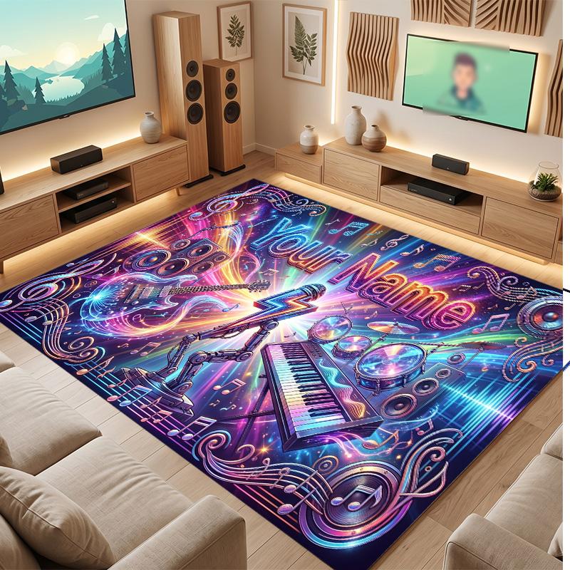 Music Theme Soft Crystal Velvet Rug Custom Name & Text Print Non Slip Floor Rug for Bedroom Living Room