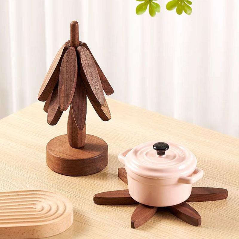 4PCS Tree Design Stand Wooden Trivets Decorative Anti Scald Heat Resistant Table Mat Coaster Wood Placemats Pot