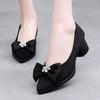 Модные женские туфли-лодочки с бантом, острым носком и блочным каблуком, черные туфли для женщин, популярный 39 размер, скидка на обувь 2025, тренд, оптом, для отпуска, весна