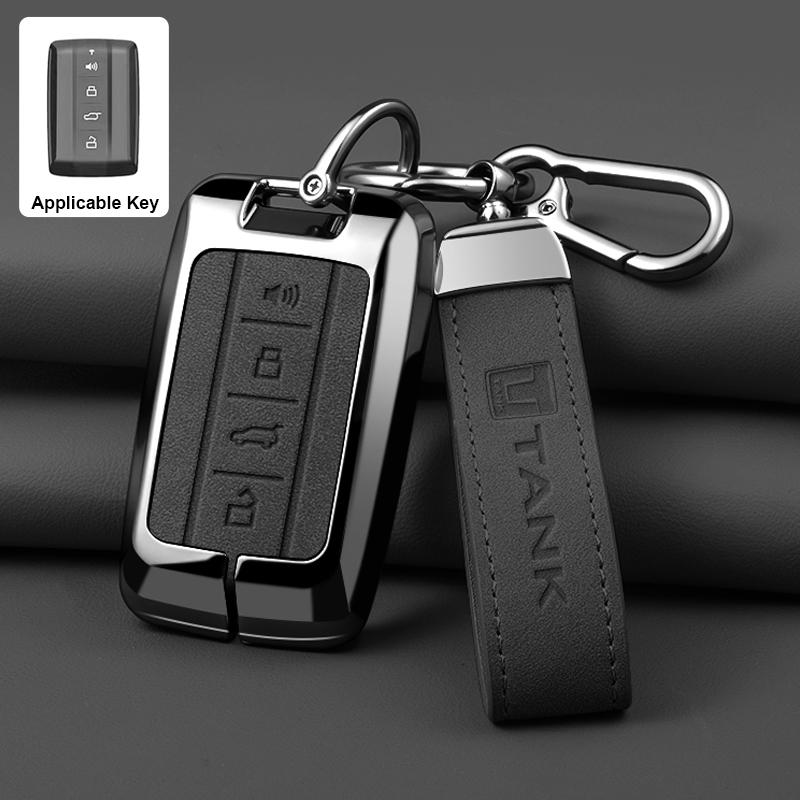 Zinc Alloy leather Car Key Case Cover Shell Fob for GWM Tank 300 500 Protective Remote Key Bag Keychain Car Interior Accessories