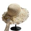 Складная соломенная шляпа с кружевной кромкой, женская летняя плетеная шляпа с бантом, солнцезащитный козырек от солнца, пляжная шляпа