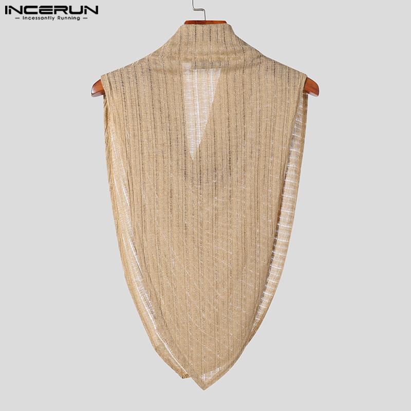 INCERUN Мужские безрукавки с ажурным сетчатым воротником-стойкой, жилет с текстурой, накидка, майки