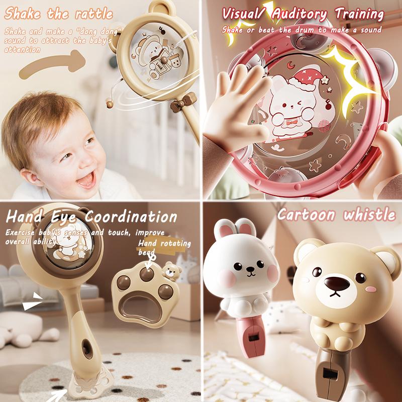 Baby Musical Instruments Set Montessori Handbell Sand Hammer Orff Ringing Instrument Infant Early Visual Stimulation Sensory Toy