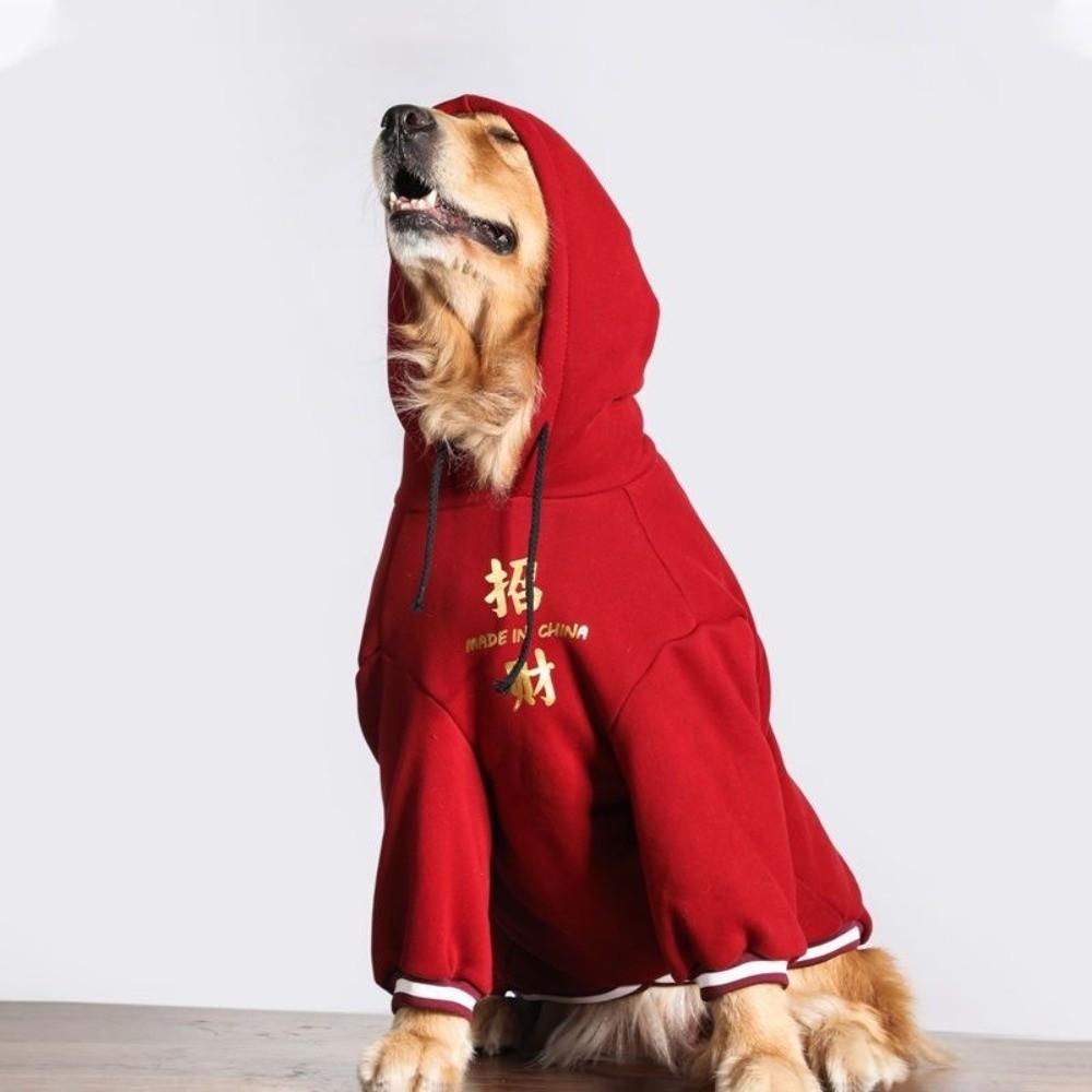 Festive Warm New Year Dog Hoodie Blessing Comfortable Dog Two-Legged Clothing Thicken with Drawstring Dog Fleece Coat Party