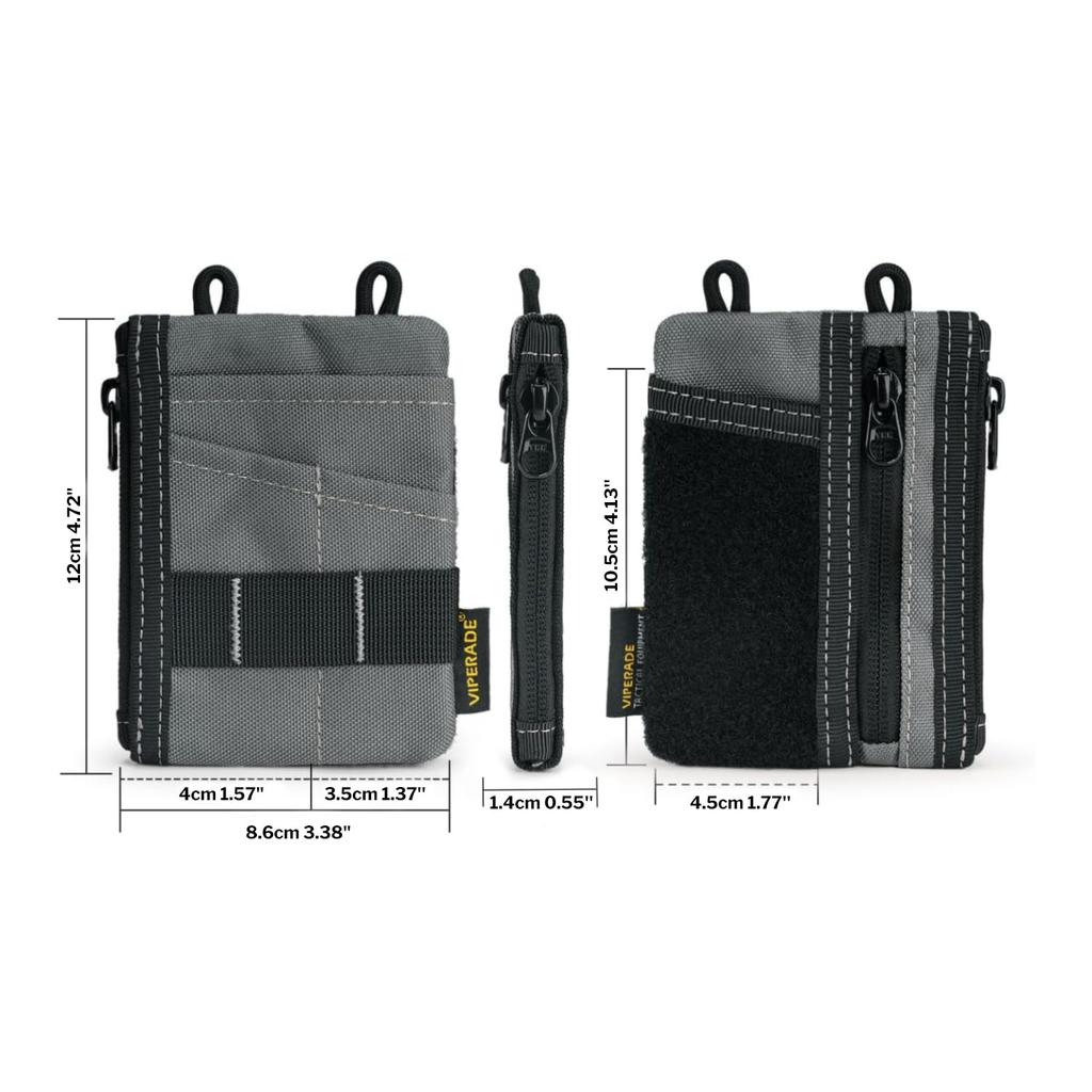 VIPERADE Small EDC Mini Pocket Organizer Pouch for EDC Pocket Organizer 3 Slots 2 Zipper Velcro Pouch Multi Tool Pouch VE18-S Pouch, Men, Pouch,