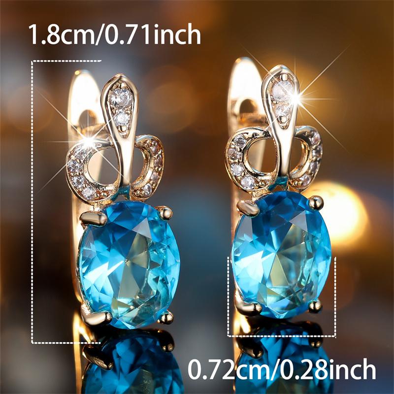 1 пара сережек-капель золотистого цвета с овальной огранкой и синим камнем, серьги-подвески принцессы, украшения на День святого Валентина
