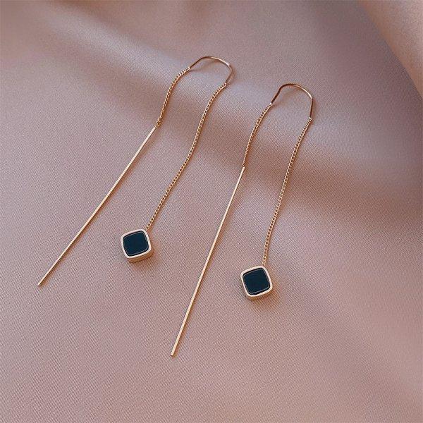 Geometric Long Tassel Heart Square Pendant Drop Earring For Women Shiny Zircon Flower Leaf Earrings Charms Ear Line Jewelry