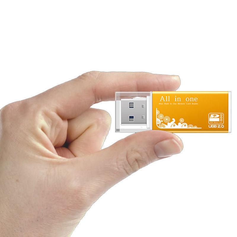 Алюминиевый кард-ридер 4 порта USB 2.0 Micro SD TF M2 MS Pro Duo MMC SDHC Адаптер для карт памяти телефона и камеры с LED-индикатором