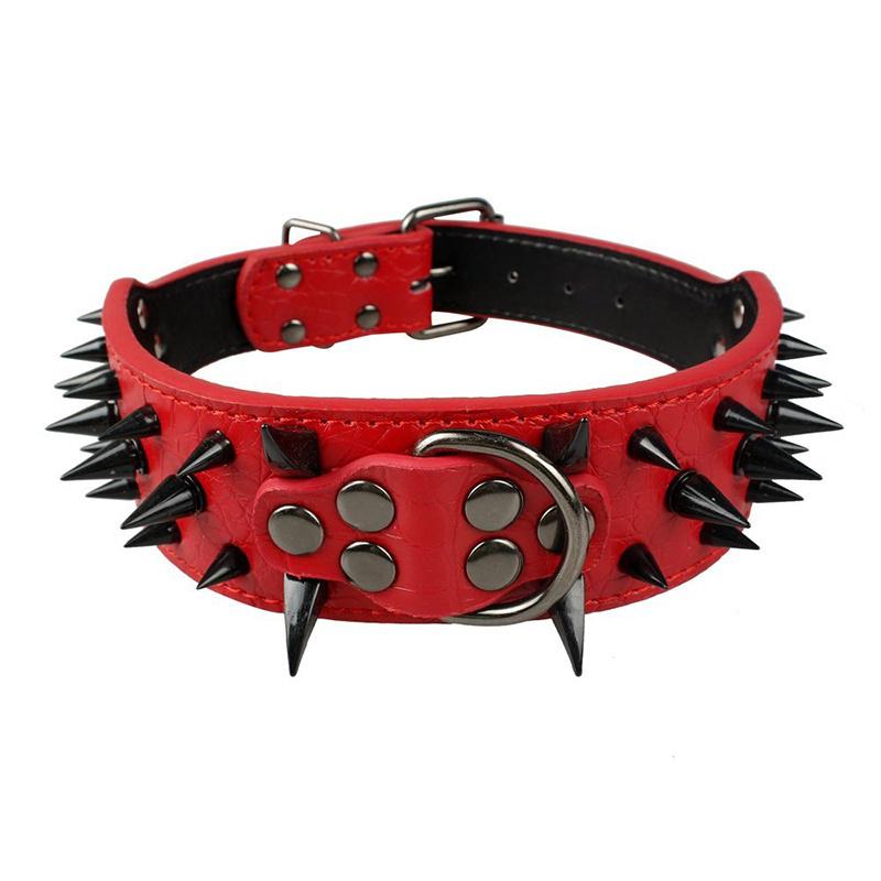 Pet Leather Spiked Studded Decor Collar for Medium Large Dogs
