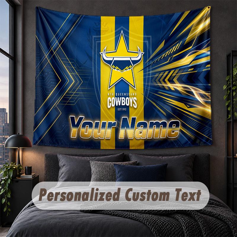 Custom Name Text Tapestry,North Queensland Cowboys Decorative Wall Hanging, Background Tapestry For Home Bedroom