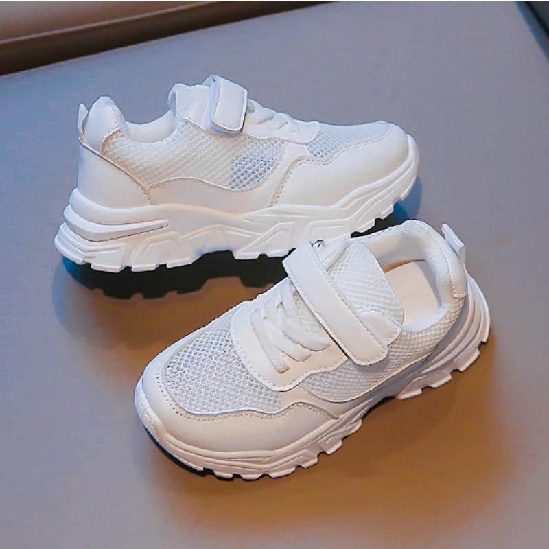 2024 Детские кроссовки для мальчиков, весна-осень, сетчатые универсальные белые кроссовки для детей и девочек, модная массивная спортивная обувь для малышей
