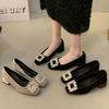 Coarse Heel French Rhinestone Temperament Single Shoes Women's Shoes 2025 New Spring and Summer Popular Black Square Head Commuter High Heels
