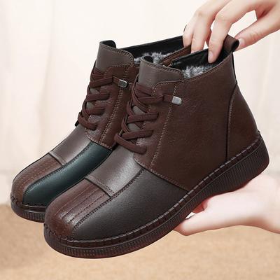 Кожаные женские осенне-зимние новые теплые короткие ботинки на флисовой подкладке на плоской подошве, женские короткие ботинки в британском стиле в стиле ретро