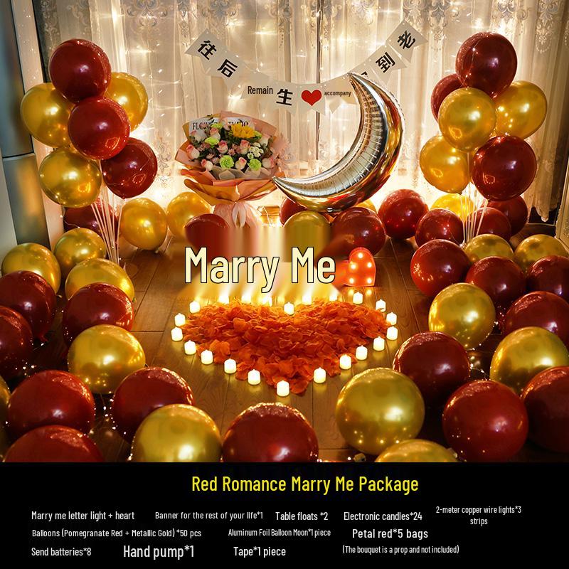 Romantic Surprise Proposal Scene: Creative Letter Lights & Indoor Decoration for Qixi Valentine's Day