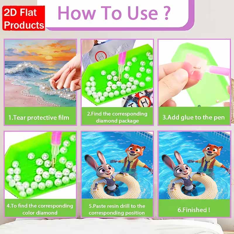 Disney Жемчужная живопись Джуди и Ник Игры у бассейна DIY Жемчужная живопись Искусство из драгоценных камней Жемчужная точечная живопись Картины-поделки Подарки для взрослых новичков Декор для дома