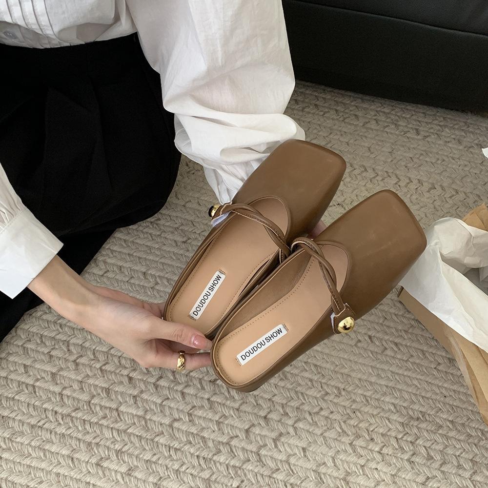 Mary Jane Bag Head Half Slippers Women Wear 2024 Spring French Grandma Doudou Muller Shoes Flat Half Tray Single Shoes Tide