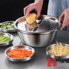 Multifunctional Stainless Steel Grater Bowl: Vegetable Slicer, Colander, and Rice Rinsing Strainer