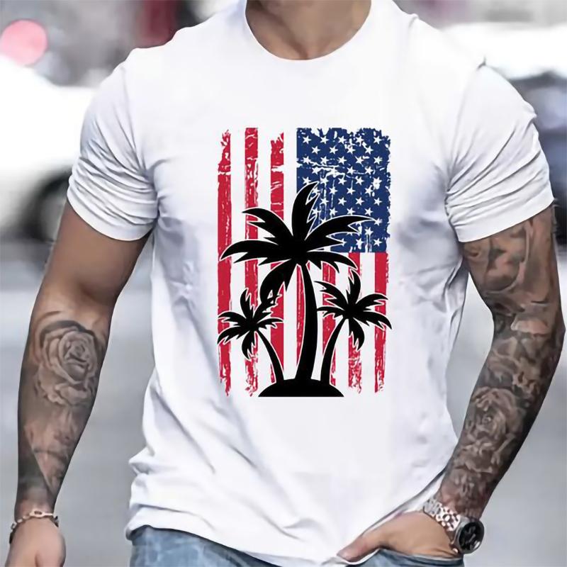 Funny Palm Tree Print T-shirts for Men Tshirts Graphic Clothing Spring Holiday Short Sleeve Loose Oversized Tops Boys Tees