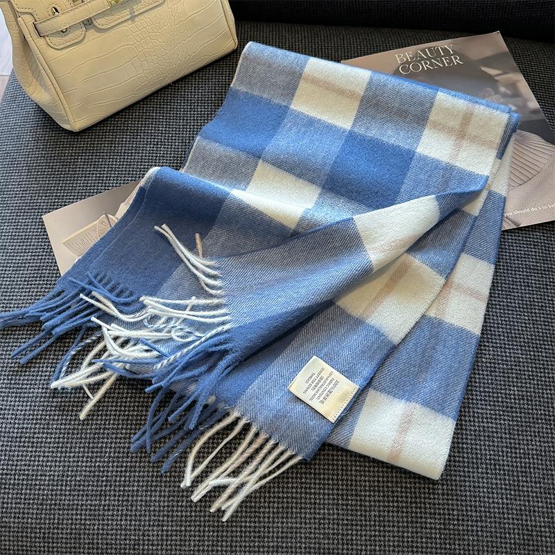 High Quality 100% Wool Scarf Female Fashion Classic Soft Cashmere Muffler Women Warm Thermal Shawl Outside Autumn Winter