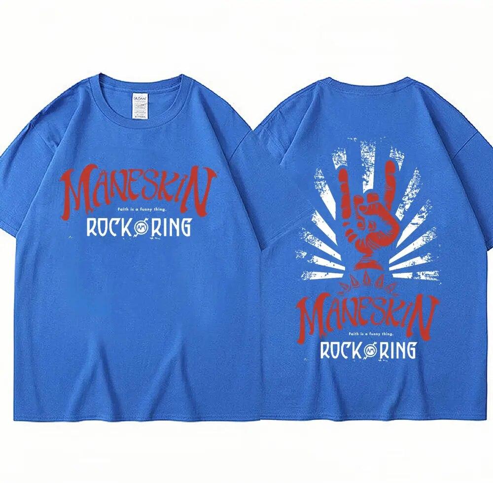 Maneskin Best Rock Am Ring Футболка Итальянская рок-группа Унисекс Женская футболка Ретро хип-хоп Готические футболки большого размера Повседневная уличная одежда