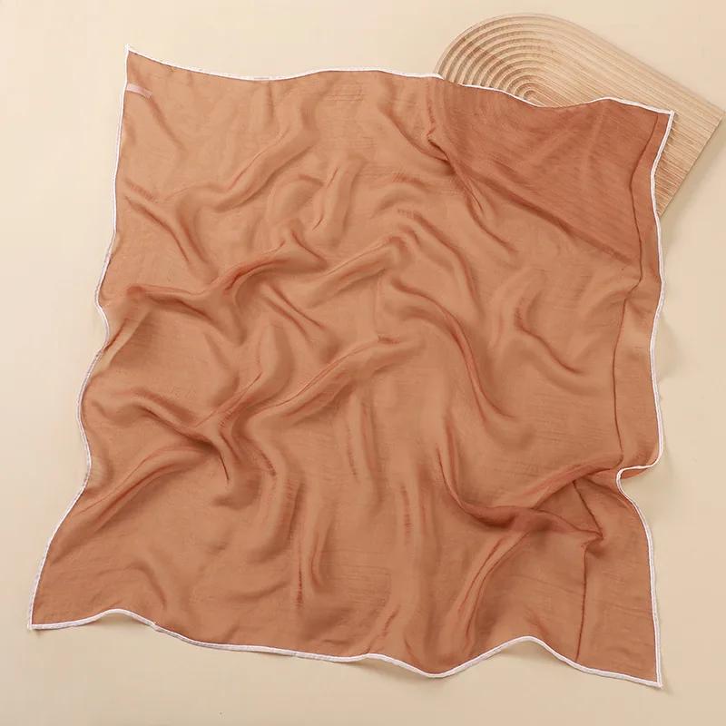 Solid Color Handkerchief Cotton Silk Neck Scarves For Women Small Shawls Bandana Head Scarfs Female Square Hairband Hijab Scarf