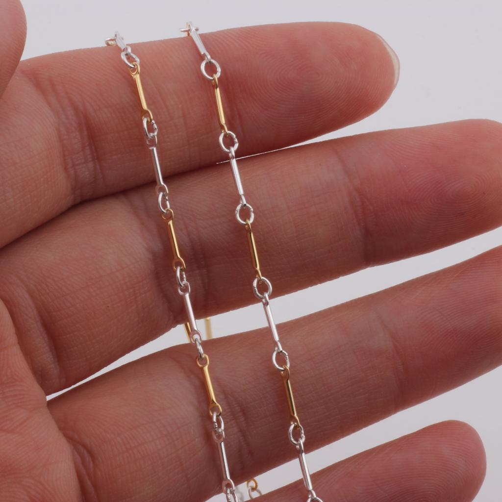 14K Gold Filled/S925 Silver Two Tone Link and Bar Chain for DIY Permanent Jewelry Making Necklace Bracelet Findings Components