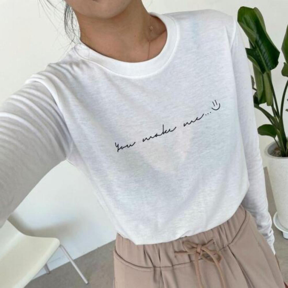 New Arrivals Open Run Women Round Neck LeTTering STreTch Simple Basic T shirT