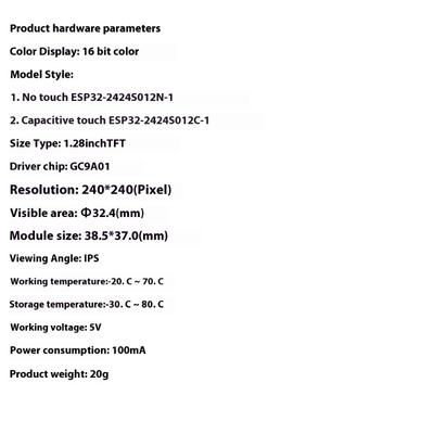 ESP32 1,28-дюймовый круглый дисплей GC9A01 IPS LCD Емкостный экран ESP32 WIFI Bluetooth-совместимая плата разработки