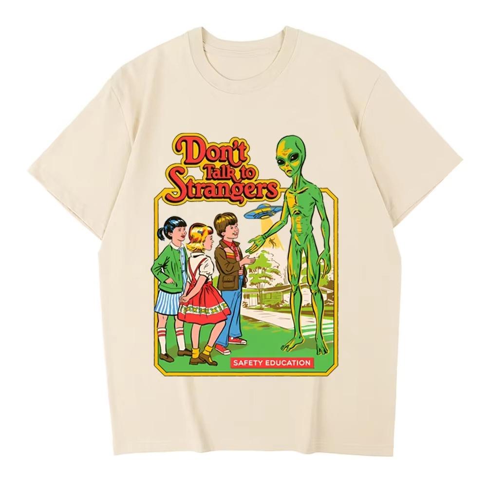 Don't Talk To Strangers Alien Vintage Safety Education Comic T-Shirt Cotton Graphic Tee Unisex Unisex Summer Streetwear
