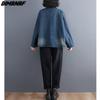 Dimanaf 2023 New Plus Size Spring Jacket Coats Women Patchwork Coats Denim Casual Loose Cotton Buttons Oversize Short Jacket Blue