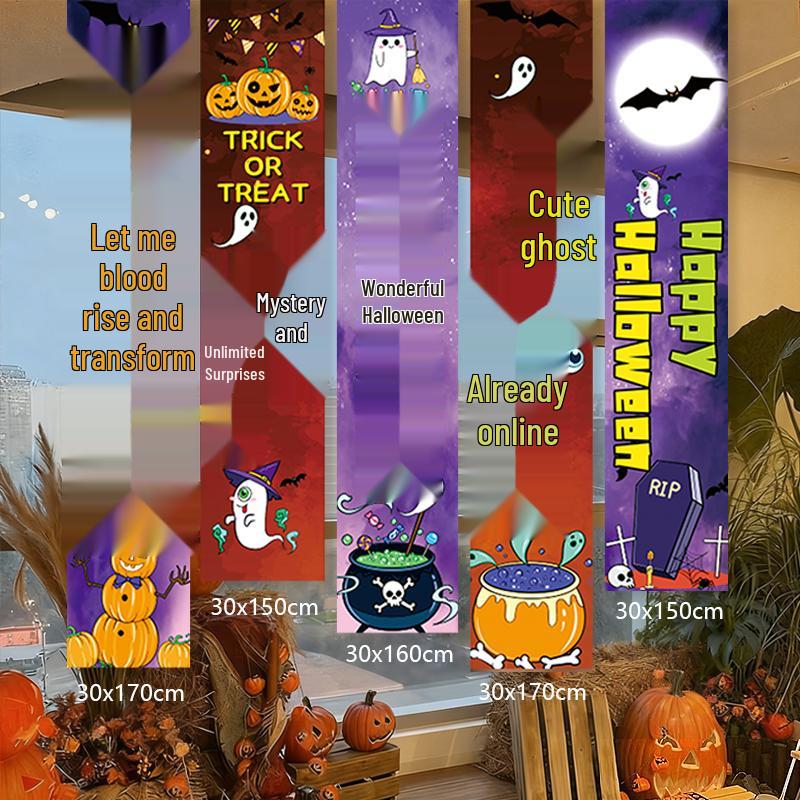Halloween Outdoor Decorations: Hanging Cloth with Pumpkin Lantern Prop and Banner for Spooky Atmosphere