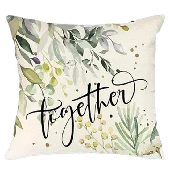 45x45CM Square Pillow Case Natural Plant Fashion Letter Print Modern Zipper Linen