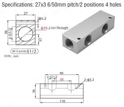 Распределитель воздушной магистрали 1/2" 1/4" Пневматический быстроразъемный соединитель Шланг Алюминиевый блок Разветвитель 2 3 4 5 6 7 8 9 10-ходовой