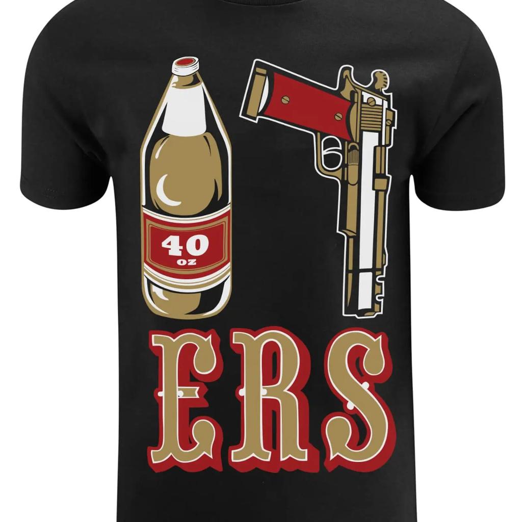T Shirtbanc Unisexs Golden Empire Shirt 40 Oz Bottle 9 Mm Gold Gun Ers California Vintage Streetwear Breathable Casual