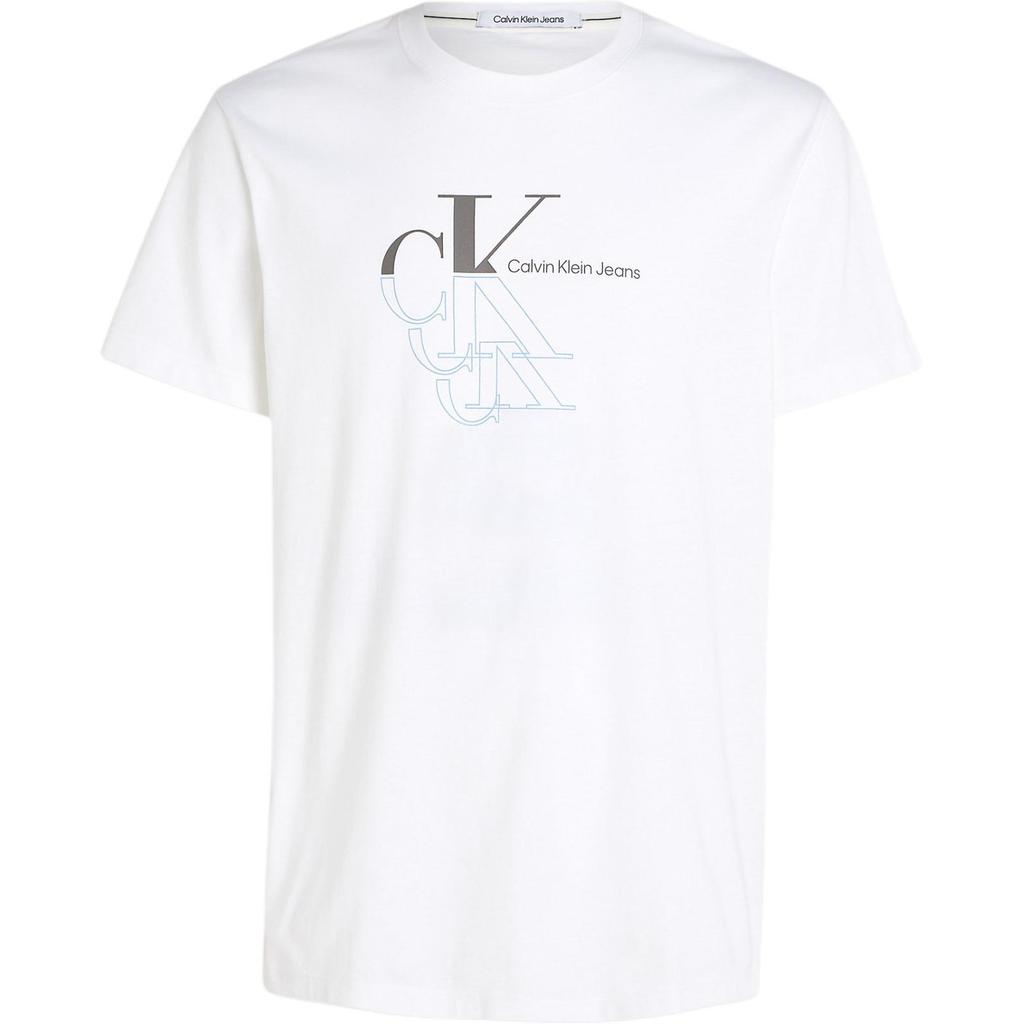 Calvin Klein Two-Tone Letter Print Plain Knit Crew Neck Short Sleeve T-Shirt Men Tops Bright-White J30J325352-YAF