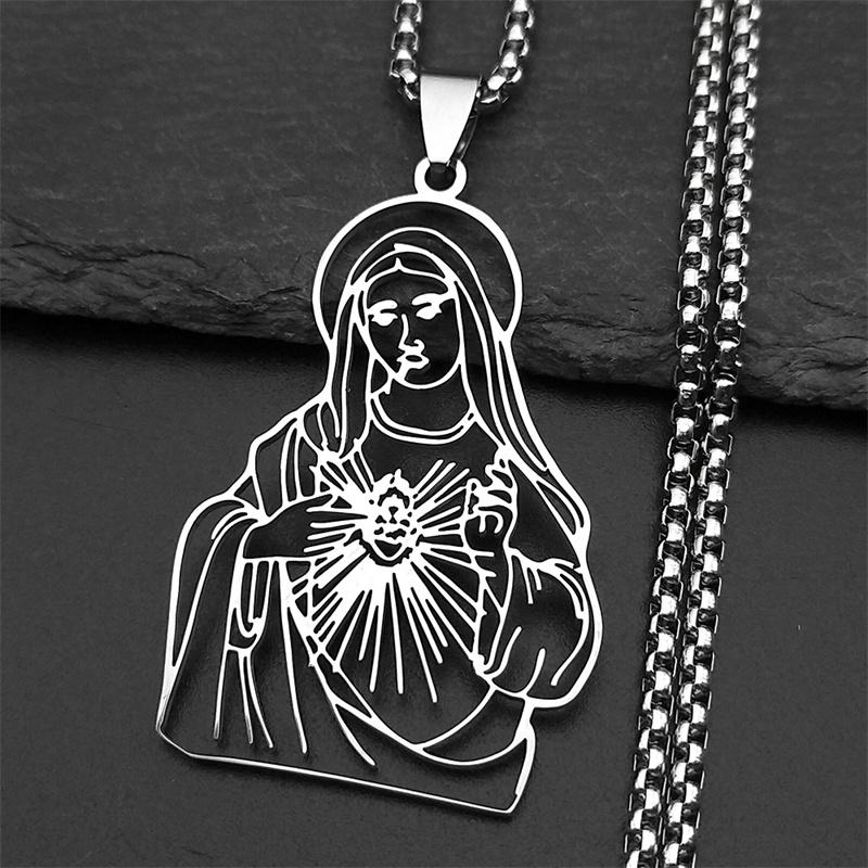 Христианский кулон-ожерелье Девы Марии Для женщин Мужчин Нержавеющая сталь Золотой цвет Полый Гваделупская Леди Цепочка Украшения bijoux