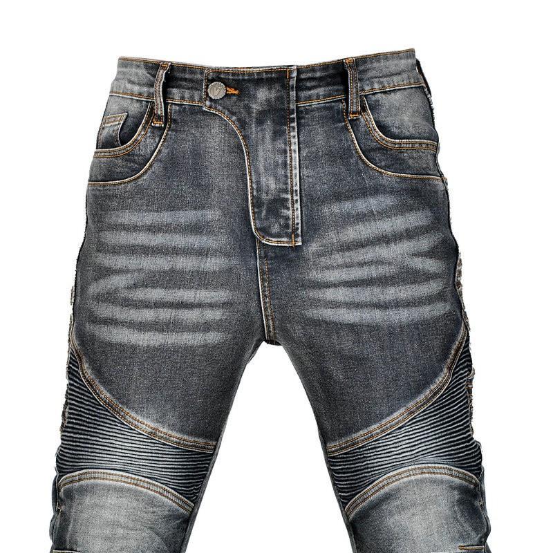 Mens Motorcycle Riding Pants With Kevlar Reinforcement Anti-Fall Stretch Fabric Retro Denim Style Protective Gear