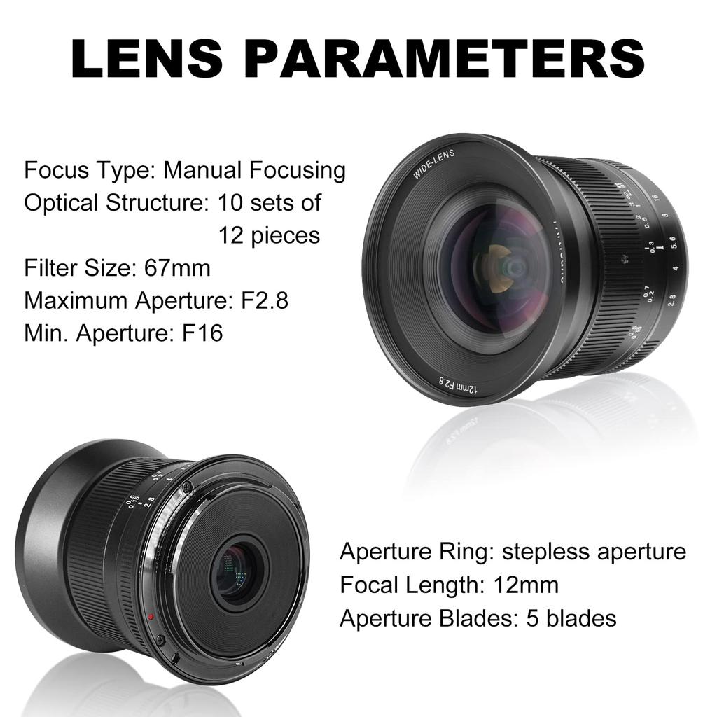 7 Artisans 12mm Mark II Ultra Manual Focus Prime Lens for Canon RF Mount Mirrorless Cameras EOS R6 F2.8 Wide-Angle APS-C R/EOS R3/EOS RP/EOS R5/EOS