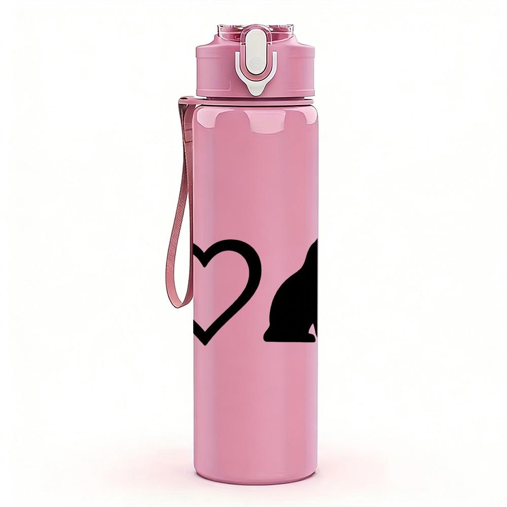 1PC Love Cat Silhouette Pattern 750ml Color Plastic Sports Water Bottle Leakproof Flip Straw Lid Suitable for Sports Office Home Use