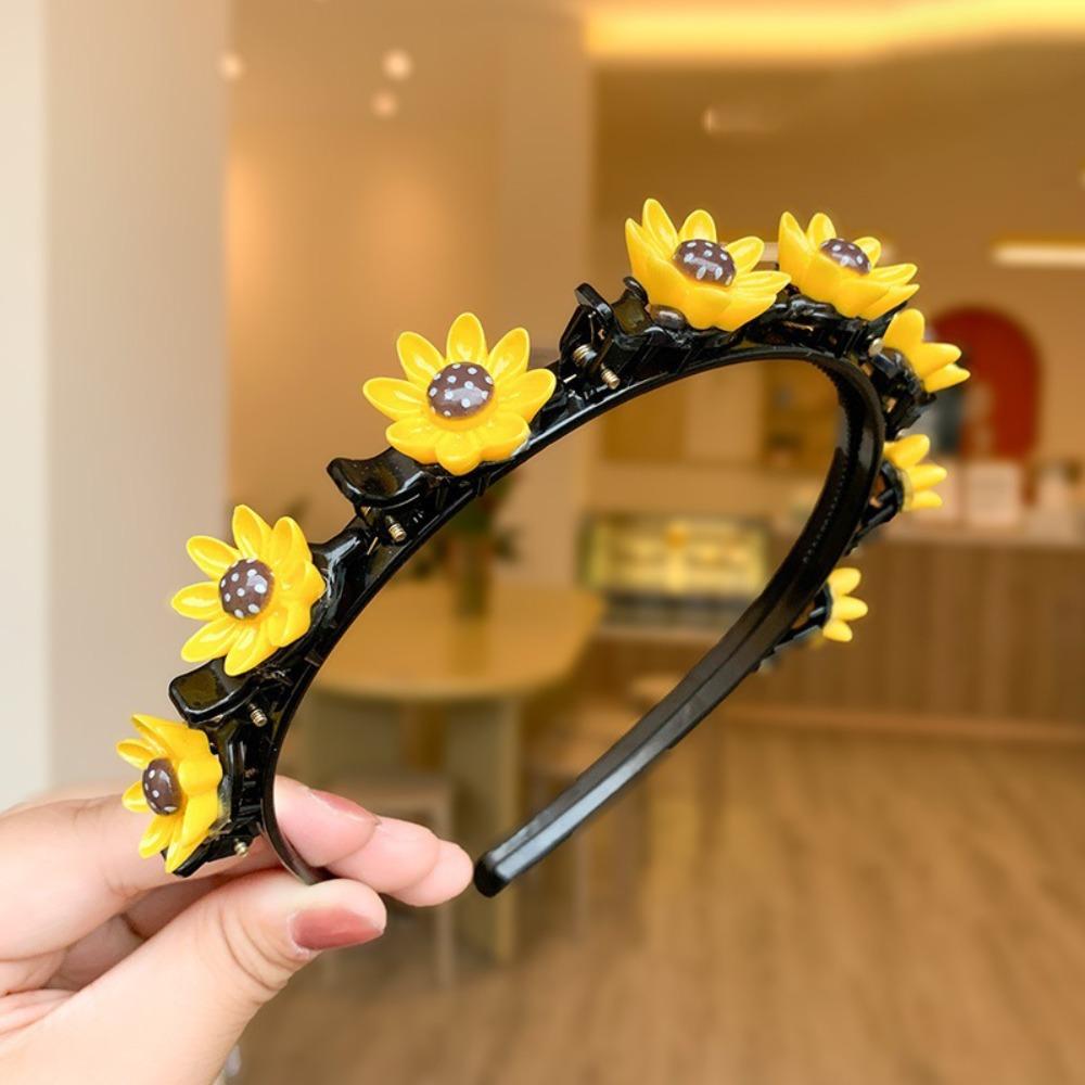 Braided Double Bangs Hairpin Hairband Colorful Flower Kids Teeth Headband  Headwear