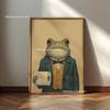 Whimsical Frog and Cocktail Canvas Poster Frog Bathing & Drink Coffee Animal Wall Art Printing for Modern Kitchen Home Decor