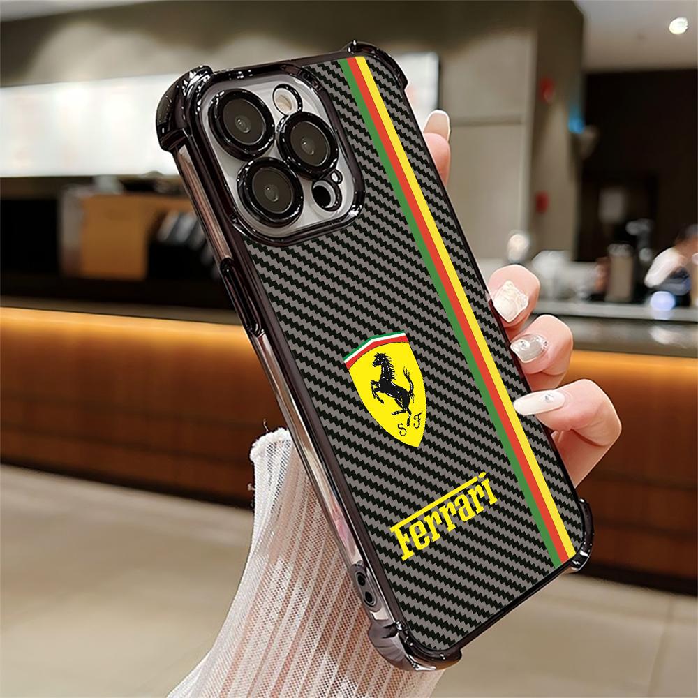Popular car logo F-Ferraris Plating Phone Case For iPhone 17 16e 15 14 13 12 11 Pro Max X XR XSMax 7 8 Mini Air Plus Anti-Fall