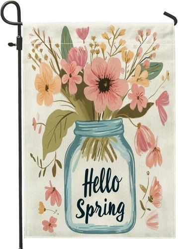 Spring Mason Jar Garden ags Double Sided for Outside, oral, 12x18 Inch XXQ