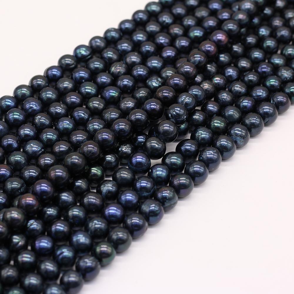 1String, Black Near Round Pearl 8-9mm, Fashion Women Natural Freshwater Pearl Beads for Jewelry Making DIY Crafts, Luxury Bulk Gifts 36cm